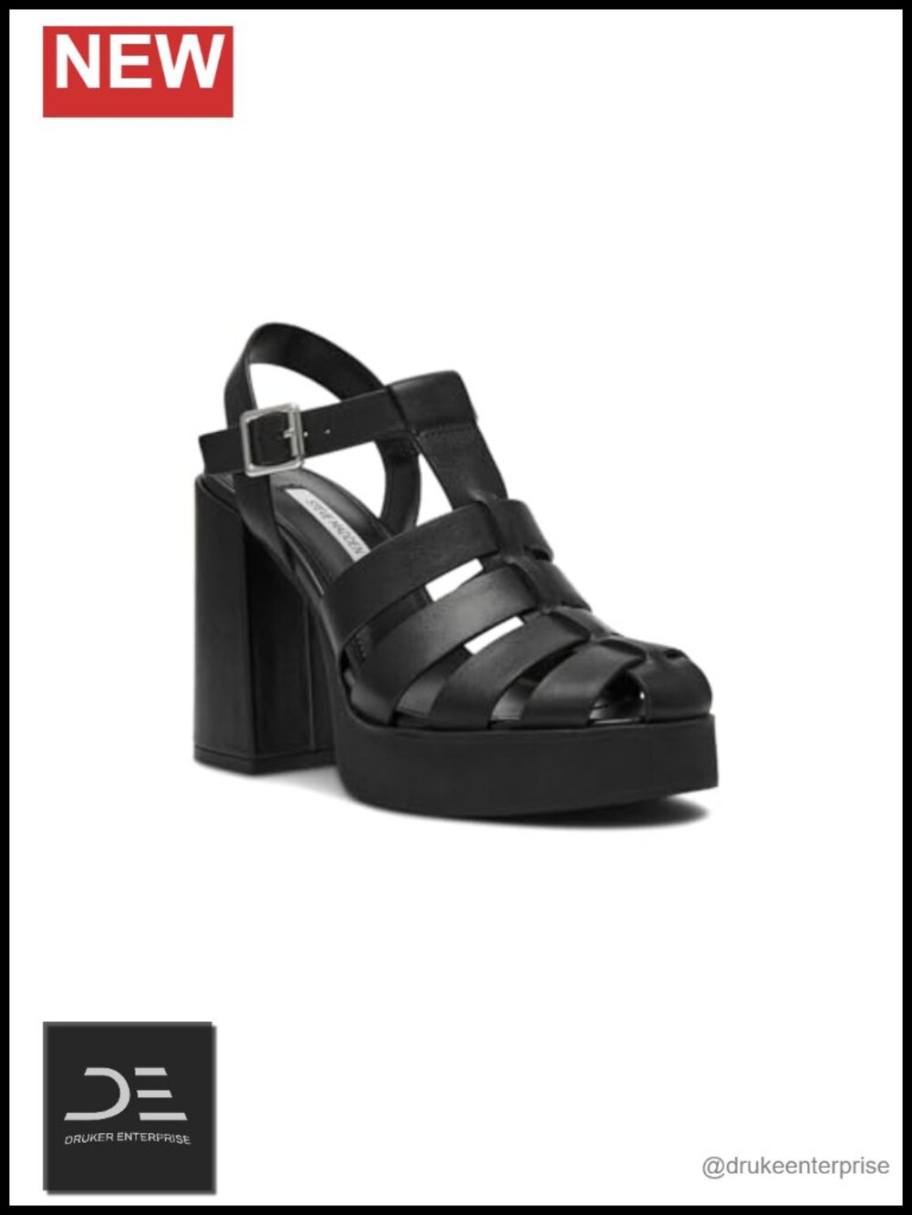 Steve Madden Teller Chunky Block Heel Open Toe Pump Shoes Buckle Ankle Strap